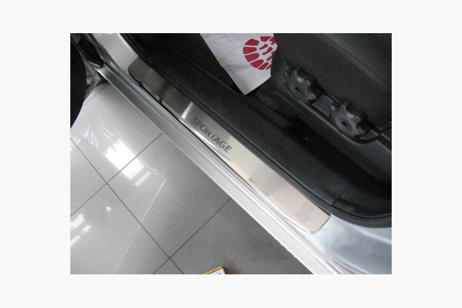 Kia Sportage 2004-2010 рр. Накладки на пороги Натанико (4 шт., нерж.) Premium - стрічка 3М, 0.8 мм Фото 1