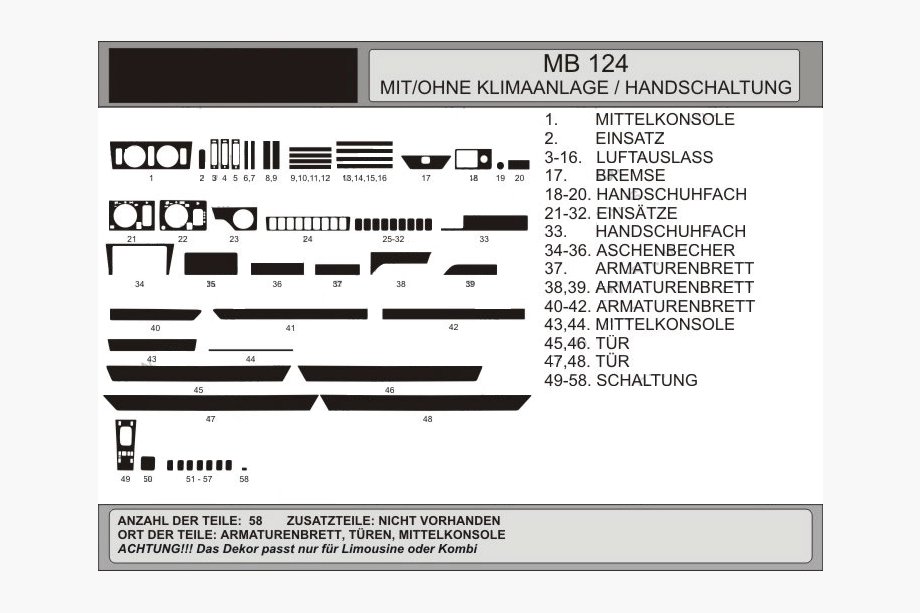 Mercedes E-class W124 1984-1997 рр. Накладки на панель (Hartman) Image