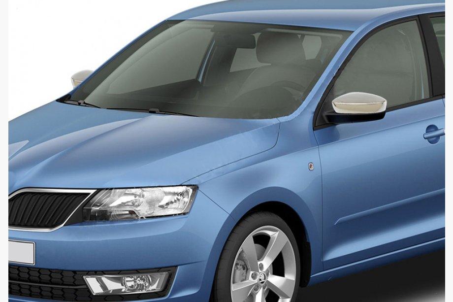 Skoda Rapid 2012-2019 рр. Накладки на дзеркала без вирізу під поворот (2 шт., нерж) Image