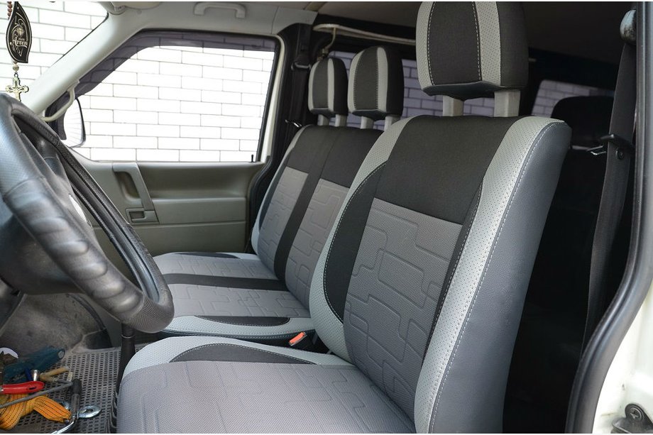 Volkswagen T4 Caravelle/Multivan 1990-2003 рр. Авточохли (кожзам↗тканина, Premium) Передні 1↗1 Image