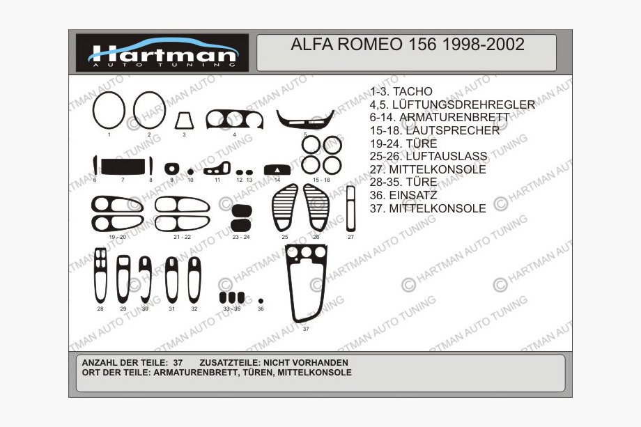 Alfa Romeo 156 1997-2007 рр. Накладки на панель (Hartman) Image