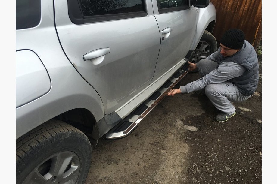 Renault Duster 2008-2017 рр. Бокові пороги Vison (2 шт., Алюміній ↗ нерж) Image