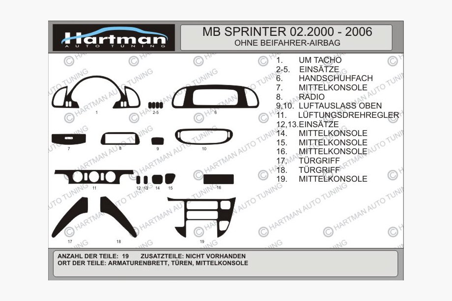 Mercedes Sprinter W901/902/903/904/905 1995-2006 рр. (cdi, 2000-2006) Накладки на панель (Vip-Hartman) Горіх Фото 2