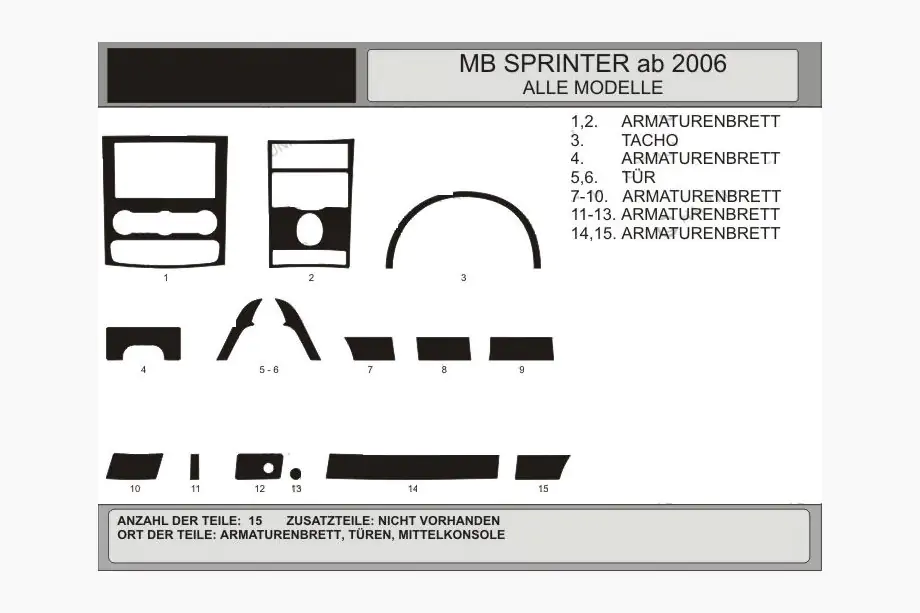 Mercedes Sprinter W906 2006-2018 рр. Накладка на панель (15 деталей, VIP-Hartman) Алюміній Фото 1