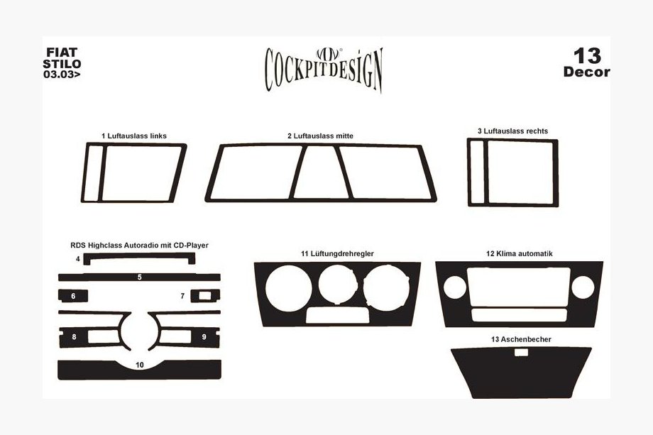 Fiat Stilo 2001-2007 рр. Накладки в салон Image