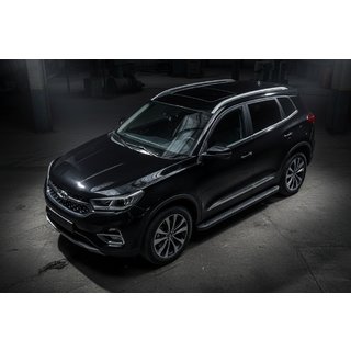 Бокові пороги Allmond Black (2 шт., алюміній) Chery Tiggo 7 2020- рр. фото 1