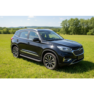 Бокові пороги Tayga Black (2 шт., алюміній) Chery Tiggo 8 2017- рр. фото 1
