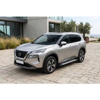 Бокові пороги Allmond Grey (2 шт., Алюміній) Nissan X-trail T33/Rogue 2022- рр. фото 1