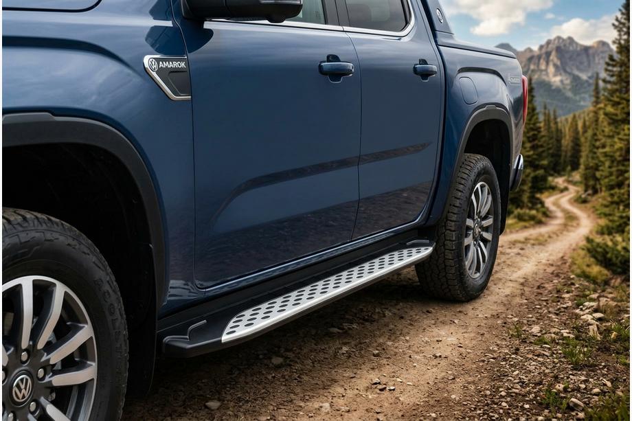Volkswagen Amarok 2022- рр. Бокові пороги Shining V1 (2 шт., Алюміній) Фото 1