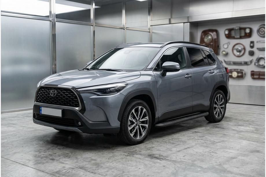 Toyota Corolla Cross 2020- рр. Бокові пороги Tayga Black (2 шт., Алюміній) Фото 1