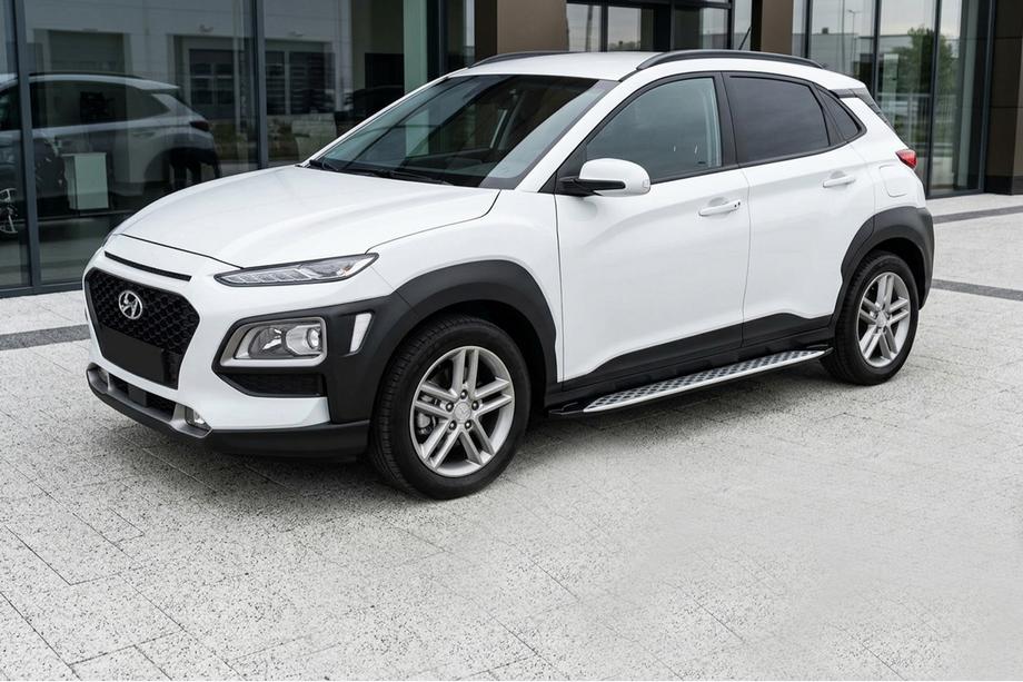 Hyundai Kona 2017-2023 рр. Бокові пороги Shining V1 (2 шт., Алюміній) Фото 1
