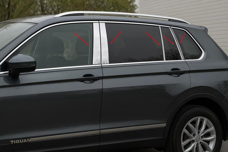Volkswagen Tiguan 2016-2023 рр. Молдинги дверних стійок (10 шт, нерж.) Фото 1