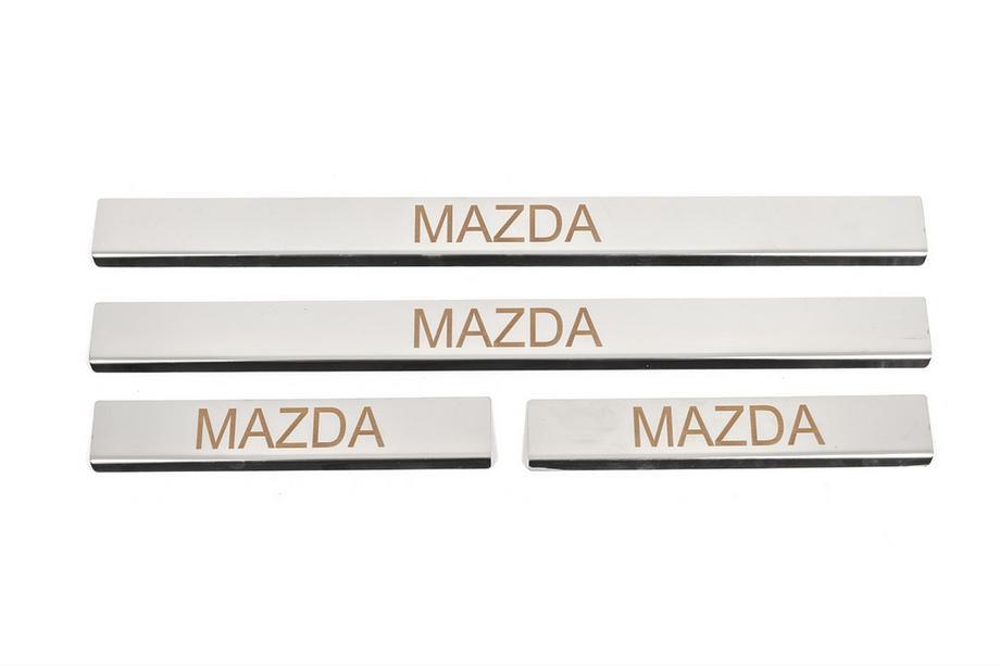 Mazda 3 2009-2013 рр. Накладка на пороги Carmos (4 шт, нерж) V-3 Image