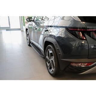 Бокові пороги Shining Black (2 шт., Алюміній) Hyundai Tucson NX4 2021- рр. фото 2