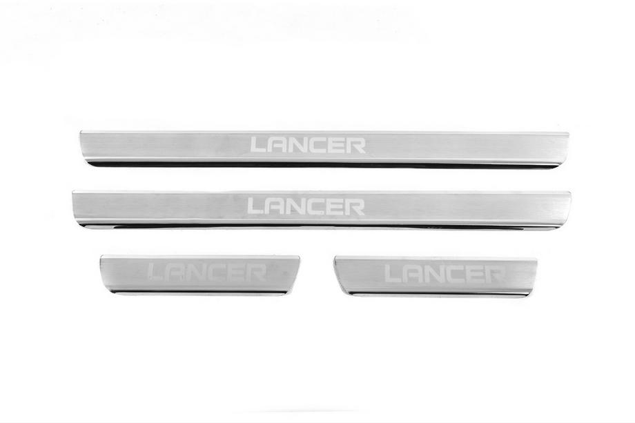 Mitsubishi Lancer 9 2004-2008 рр. Накладки на пороги Carmos V3 (4 шт, нерж.) Фото 1