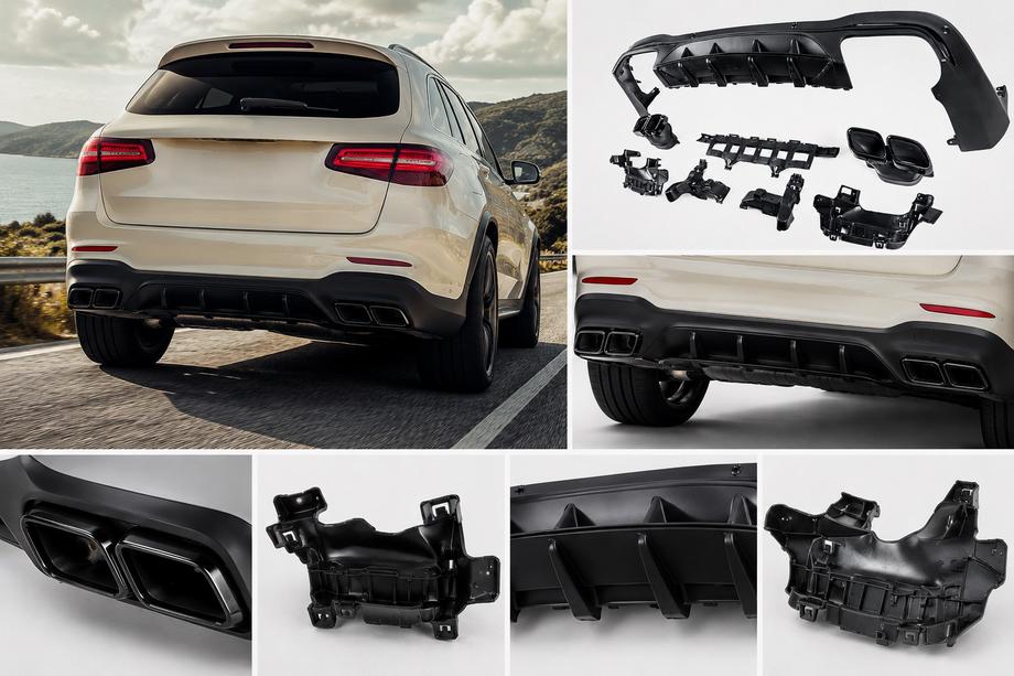 Mercedes GLC X253 2015-2022 рр. Задній дифузор з насадками Black (Дизайн AMG63)