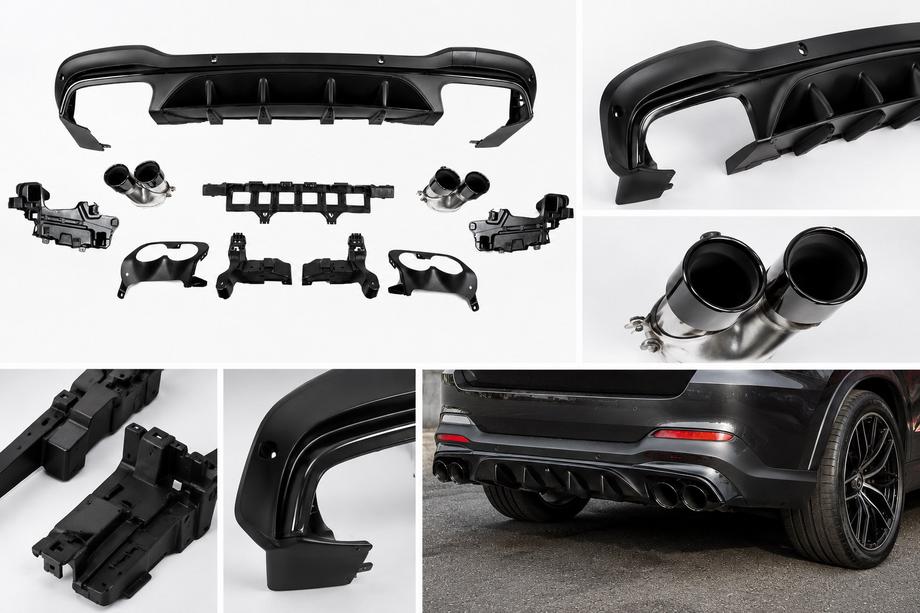 Mercedes GLC X253 2015-2022 рр. Задній дифузор з насадками (Дизайн AMG43)