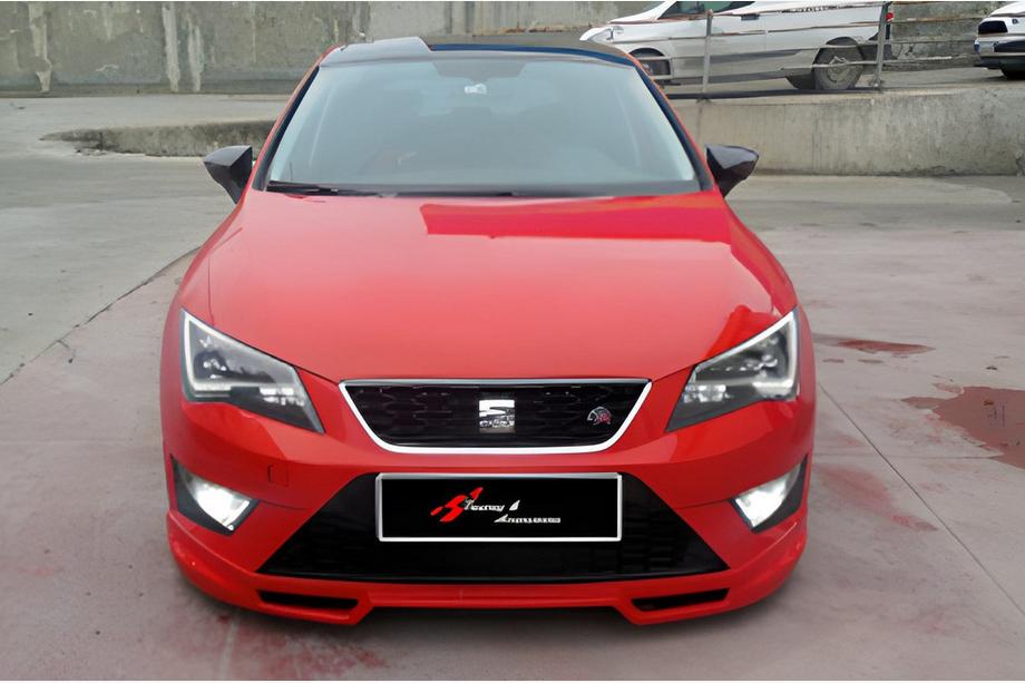 Seat Leon 2013-2020 рр. Передня Lip накладка DPT V-4 (2013-2016, чорний глянець) Фото 1
