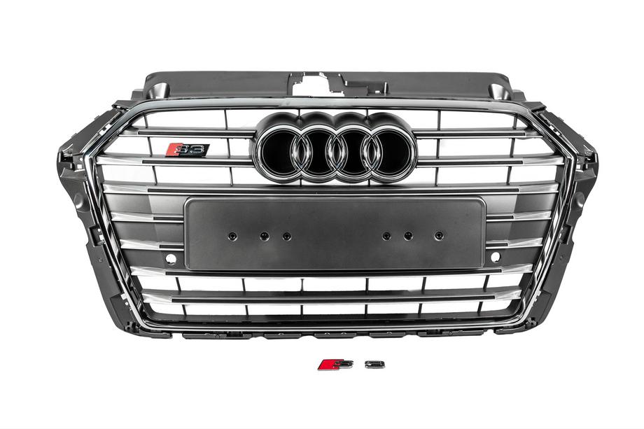 Audi A3 2012-2020 рр. Передня решітка S-style (2016-2020, сіра з хромом) Фото 1