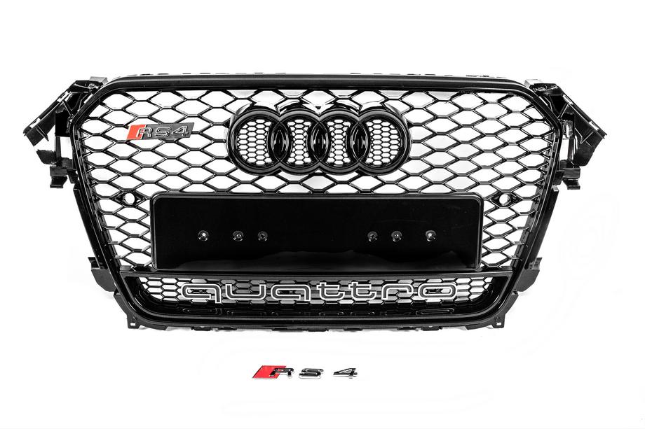 Audi A4 B8 2007-2015 рр. Передня чорна решітка RS-style з написом Quattro (2012-2015) Фото 1
