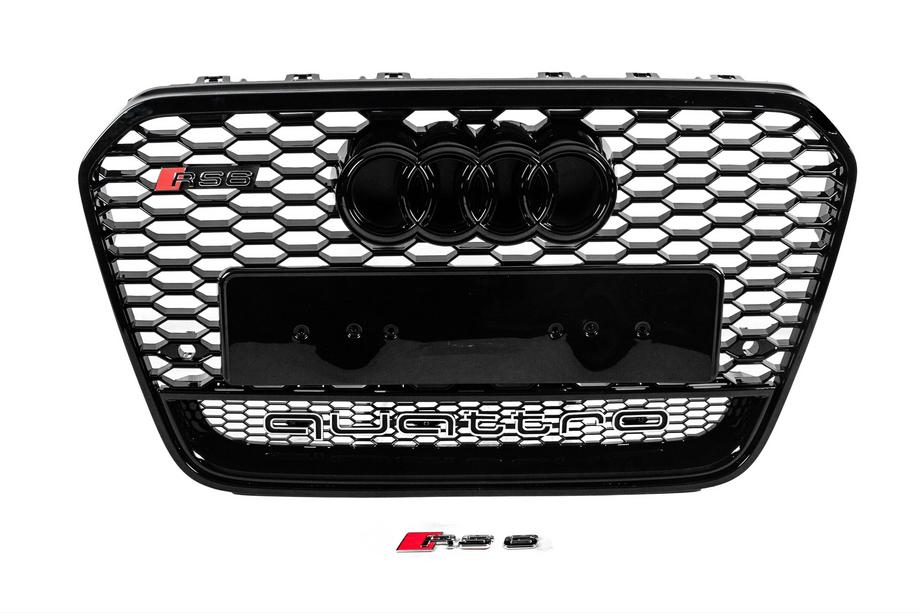 Audi A6 C7 2011-2017 рр. Передня чорна решітка RS-style з написом Quattro (2011-2014) Фото 1