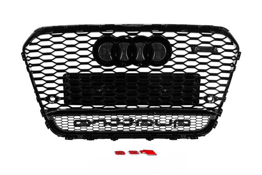 Audi A6 C7 2011-2017 рр. Передня чорна решітка RS-style з написом Quattro (2011-2014) Фото 4