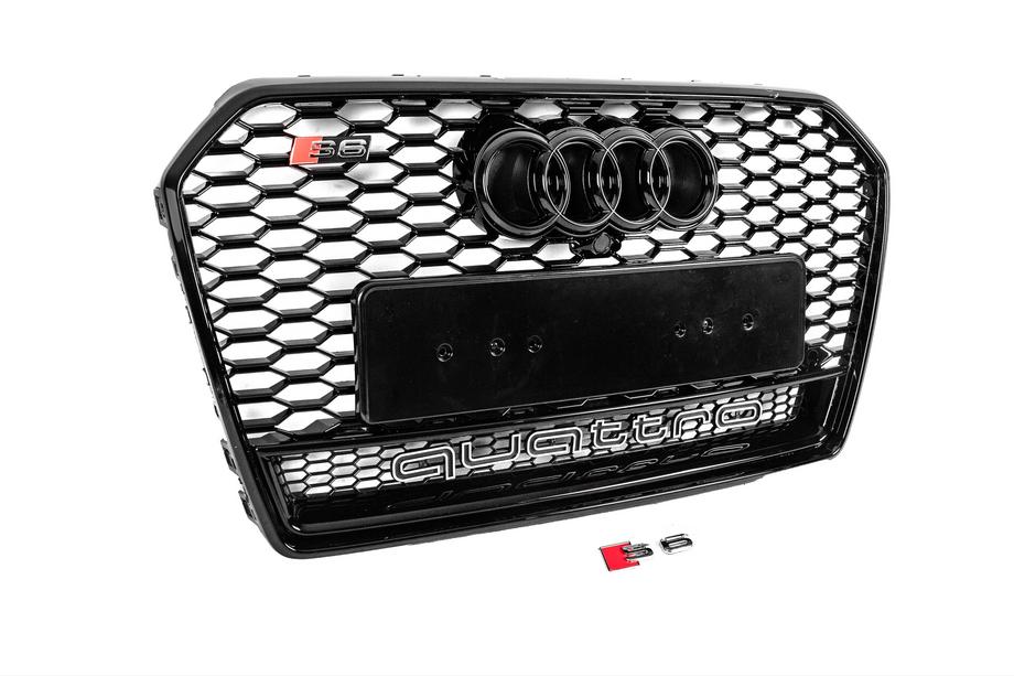 Audi A6 C7 2011-2018 рр. Передня чорна решітка RS-style з написом Quattro (2014-2018) Фото 3