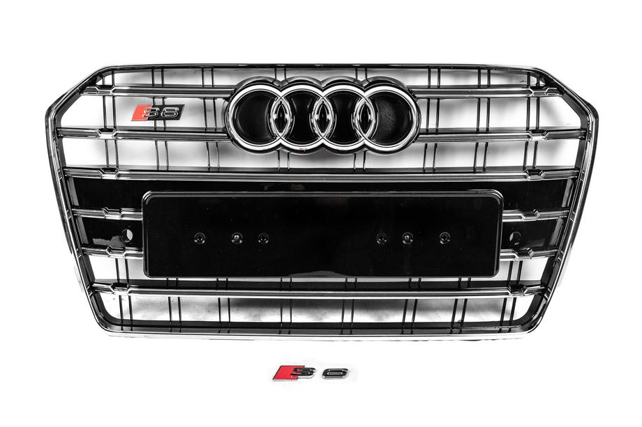 Audi A6 C7 2011-2017 рр. Передня чорна решітка з хром рамкою S-Style (2014-2017) Фото 1