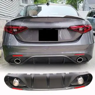 Дифузор заднього бампера з насадками V2 (для Base, Карбон) Alfa Romeo Giulia 2016-2022 рр. фото 1