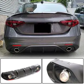 Дифузор заднього бампера з насадками V2 (для Base, Карбон) Alfa Romeo Giulia 2016-2022 рр. фото 2