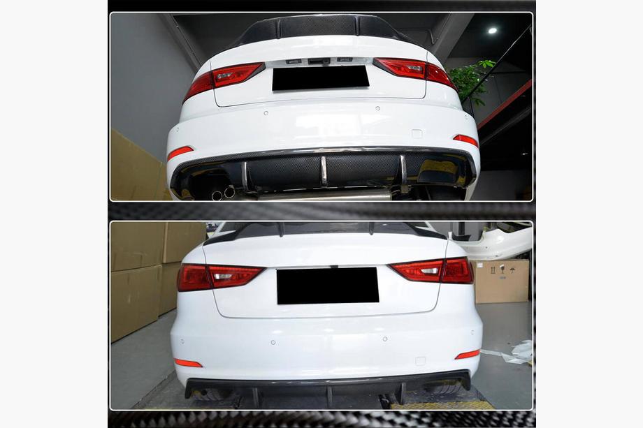 Audi A3 2012-2020 рр. Дифузор заднього бампера V2 (для Base Sedan 2012-2016, Карбон) Фото 3