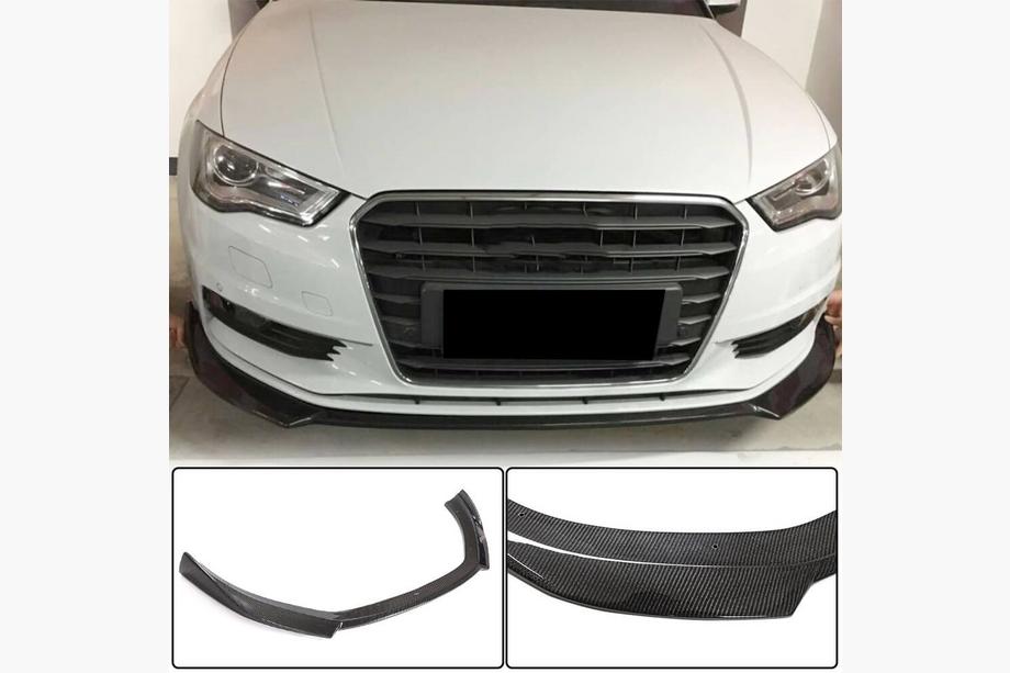 Audi A3 2012-2020 рр. Накладка на передній бампер Lip V1 (для Base 2012-2016 Sedan, Карбон) Image