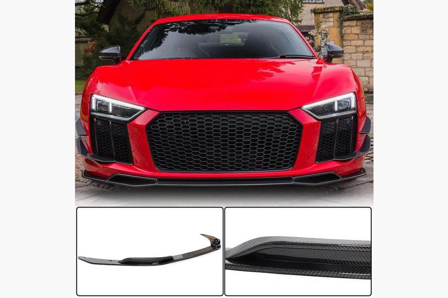 Audi R8 2015- рр. Накладка на передній бампер Lip V3 (2015-2020, Карбон) Фото 1