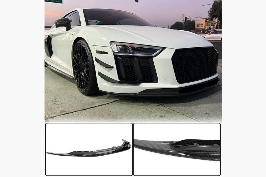 Audi R8 2015- рр. Накладка на передній бампер Lip V2 (2015-2020, Карбон) Фото 1
