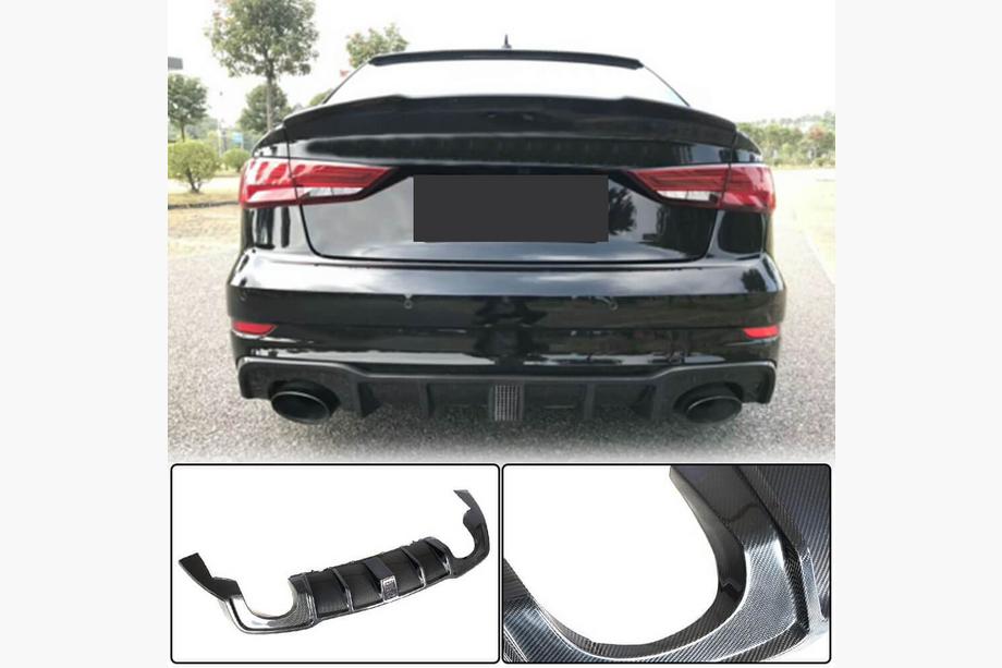Audi A3 2012-2020 рр. Задній дифузор бампера (Карбон) (З LED стоп-сигналом) V2 Фото 1
