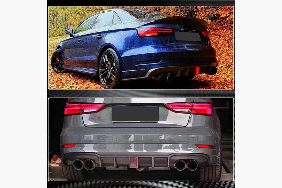 Audi A3 2012-2020 рр. Задній дифузор бампера (Карбон) (З LED стоп-сигналом) V2 Фото 4
