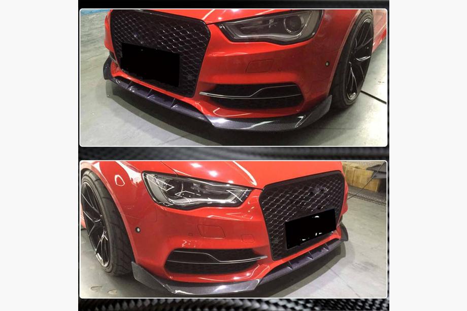 Audi A3 2012-2020 рр. Накладка на передній бампер Lip V2 (для S-Line Sedan 2012-2016, Карбон) Фото 3