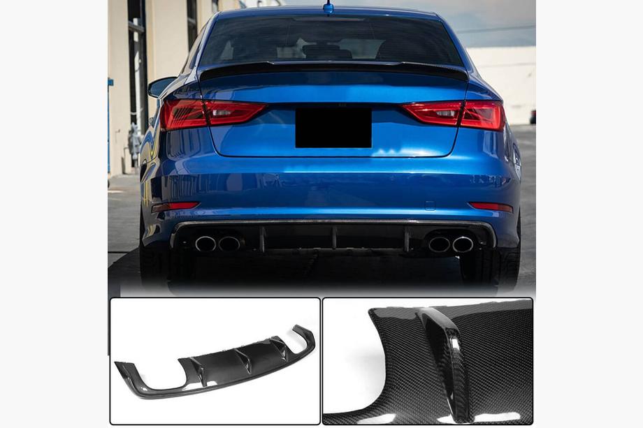 Audi A3 2012-2020 рр. Дифузор заднього бампера V2 (для S-Line Sedan 2012-2016, Карбон) Фото 2
