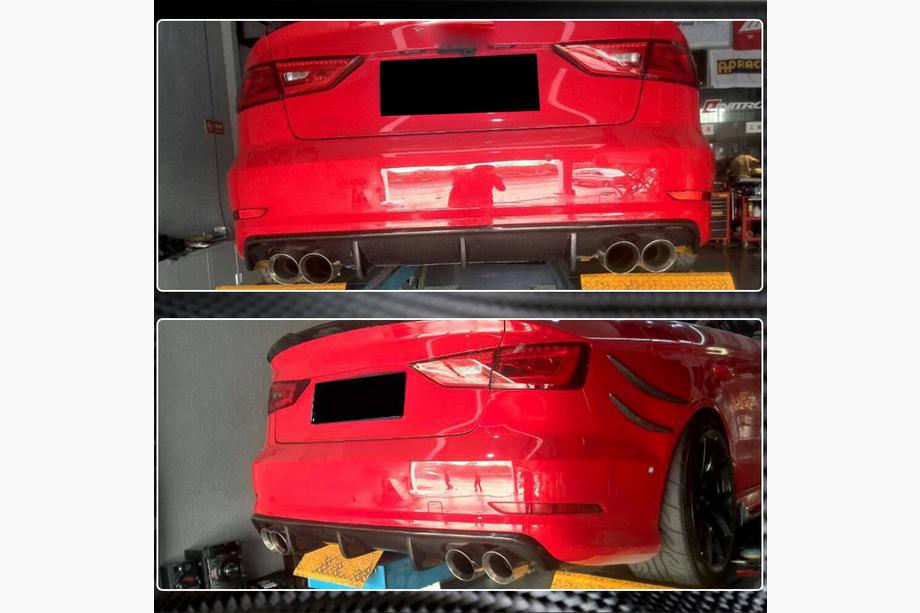 Audi A3 2012-2020 рр. Дифузор заднього бампера V2 (для S-Line Sedan 2012-2016, Карбон) Фото 4