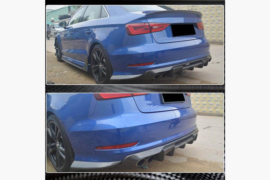 Audi A3 2012-2020 рр. Дифузор заднього бампера V1 (для S-Line Sedan 2012-2016, Карбон) Фото 3
