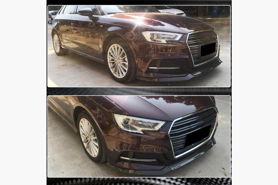 Audi A3 2012-2020 рр. Накладка на передній бампер Lip V1 (для S-Line 2017-2020 HB, Карбон) Фото 3