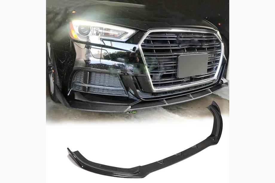 Audi A3 2012-2020 рр. Накладка на передній бампер Lip V1 (для S-Line 2017-2020 Sedan, Карбон) Фото 1