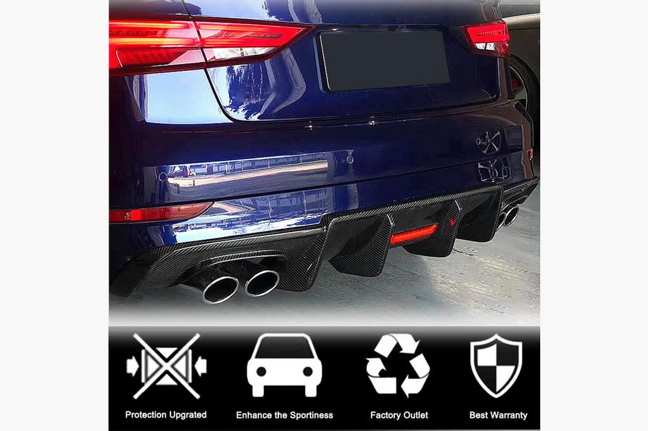Audi A3 2012-2020 рр. Дифузор заднього бампера V3 (для S-Line Sedan 2017-2020, Карбон) Фото 2