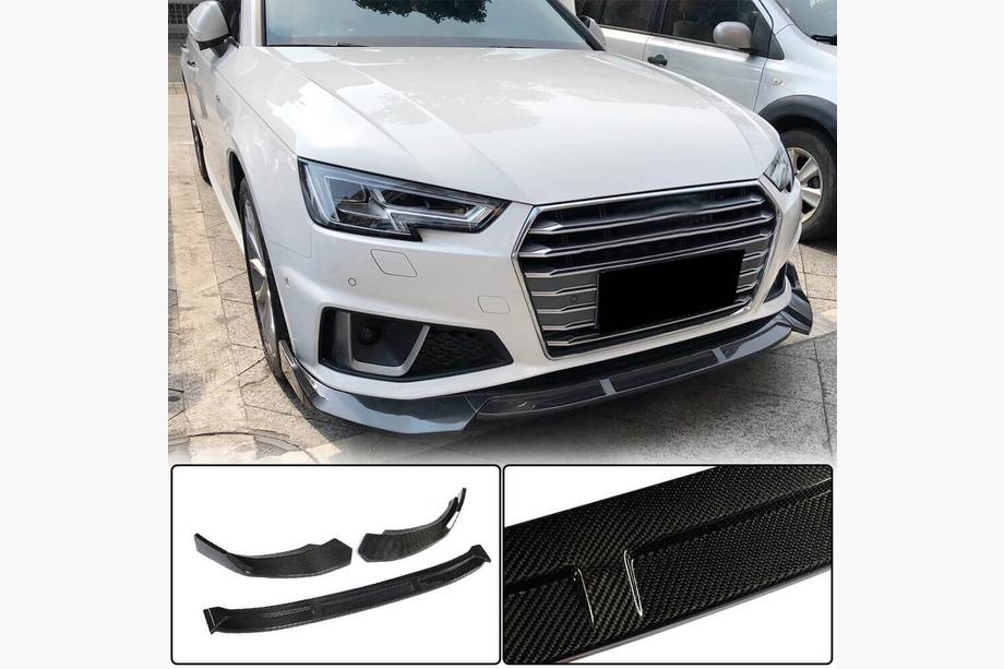 Audi A4 B9 2015-2024 рр. Накладка на передній бампер Lip V1 (для S-Line Sedan 2015-2019, Карбон) Фото 1