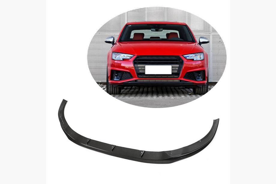 Audi A4 B9 2015-2024 рр. Накладка на передній бампер Lip V6 (для S-Line Sedan 2015-2019, Карбон) Фото 1