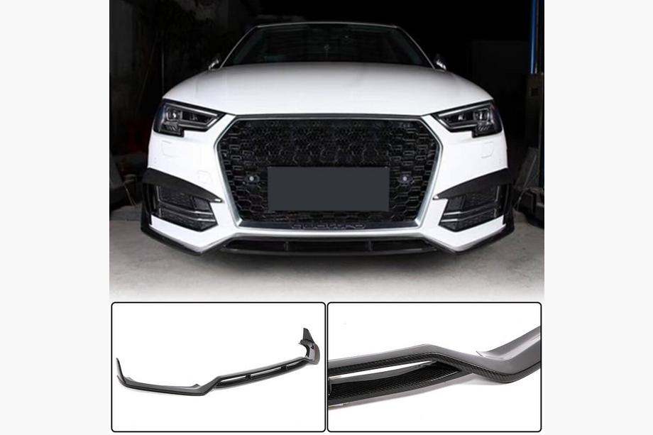 Audi A4 B9 2015-2024 рр. Накладка на передній бампер Lip V2 (для S-Line Sedan 2015-2019, Карбон) Фото 2