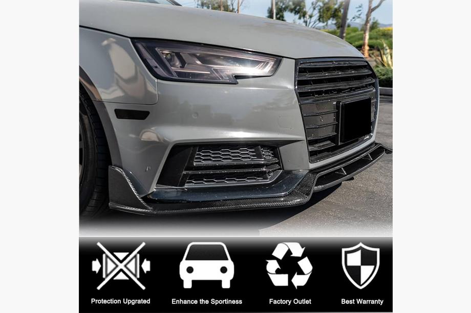 Audi A4 B9 2015-2024 рр. Накладка на передній бампер Lip V2 (для S-Line Sedan 2015-2019, Карбон) Фото 3