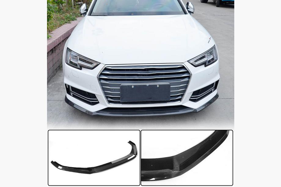Audi A4 B9 2015-2024 рр. Накладка на передній бампер Lip V4 (для S-Line Sedan 2015-2019, Карбон) Фото 1
