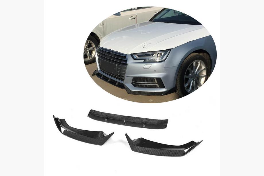 Audi A4 B9 2015-2024 рр. Накладка на передній бампер Lip V5 (для S-Line Sedan 2015-2019, Карбон) Фото 1