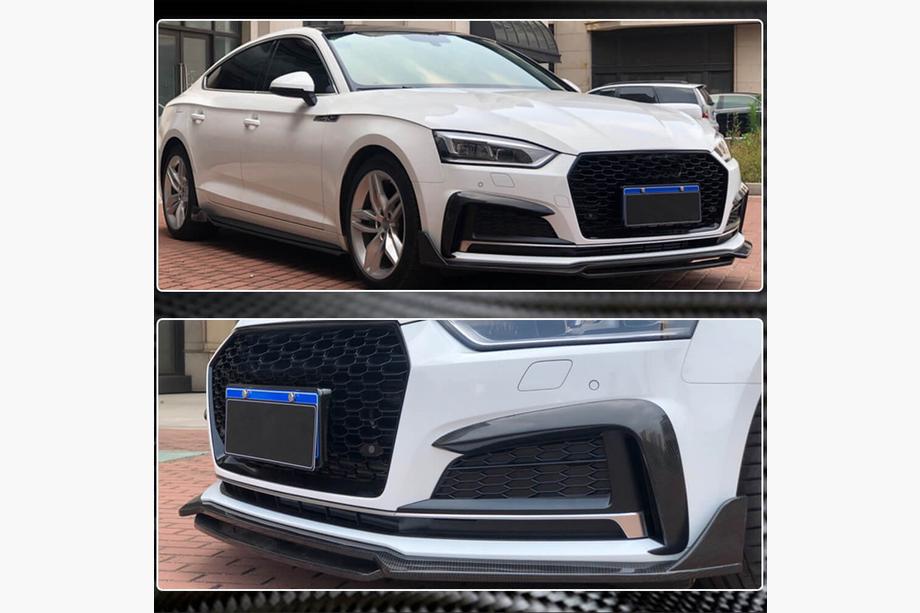 Audi A5 2016-2025 рр. Накладка на передній бампер Lip V2 (для S-Line 2021-2025, Карбон) Фото 3